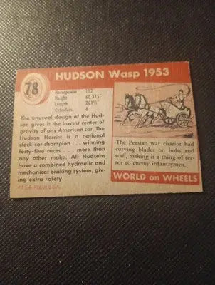1953 Topps World Of Wheels Hudson Wasp #78. Trimmed. VG-EX - Racing Card Single