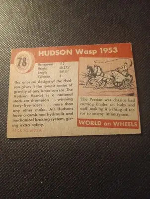 1953 Topps World Of Wheels Hudson Wasp #78. Trimmed. VG-EX - Racing Card Single