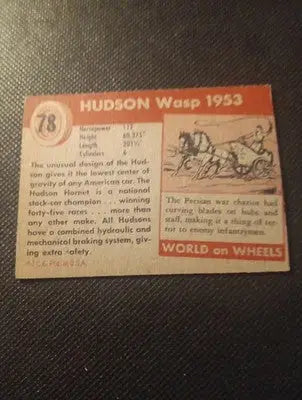 1953 Topps World Of Wheels Hudson Wasp #78. Trimmed. VG-EX - Racing Card Single