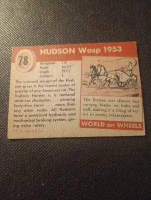1953 Topps World Of Wheels Hudson Wasp #78. Trimmed. VG-EX - Racing Card Single