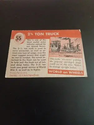 1953 Topps World On Wheels #55. U.S. Army 2 1/2 Ton Truck. VG+ - EX. - Non-Sports Card Single