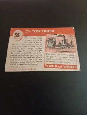 1953 Topps World On Wheels #55. U.S. Army 2 1/2 Ton Truck. VG+ - EX. - Non-Sports Card Single