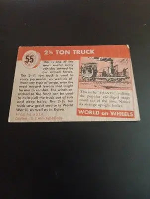 1953 Topps World On Wheels #55. U.S. Army 2 1/2 Ton Truck. VG+ - EX. - Non-Sports Card Single
