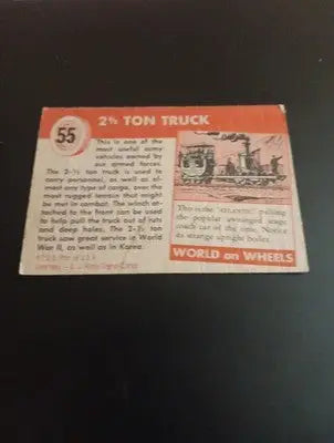 1953 Topps World On Wheels #55. U.S. Army 2 1/2 Ton Truck. VG+ - EX. - Non-Sports Card Single