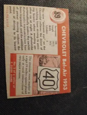 1953 Topps World on Wheels #89. Chevrolet Bel Air. trimmed EX - Other