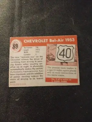 1953 Topps World on Wheels #89. Chevrolet Bel Air. trimmed EX - Other