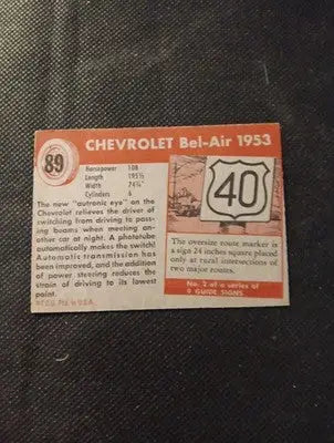 1953 Topps World on Wheels #89. Chevrolet Bel Air. trimmed EX - Other