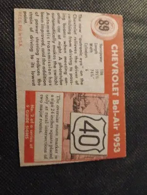 1953 Topps World on Wheels #89. Chevrolet Bel Air. trimmed EX - Other