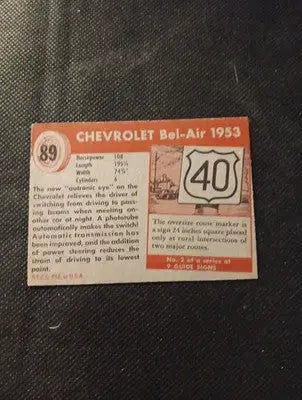 1953 Topps World on Wheels #89. Chevrolet Bel Air. trimmed EX - Other