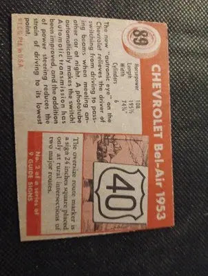 1953 Topps World on Wheels #89. Chevrolet Bel Air. trimmed EX - Other