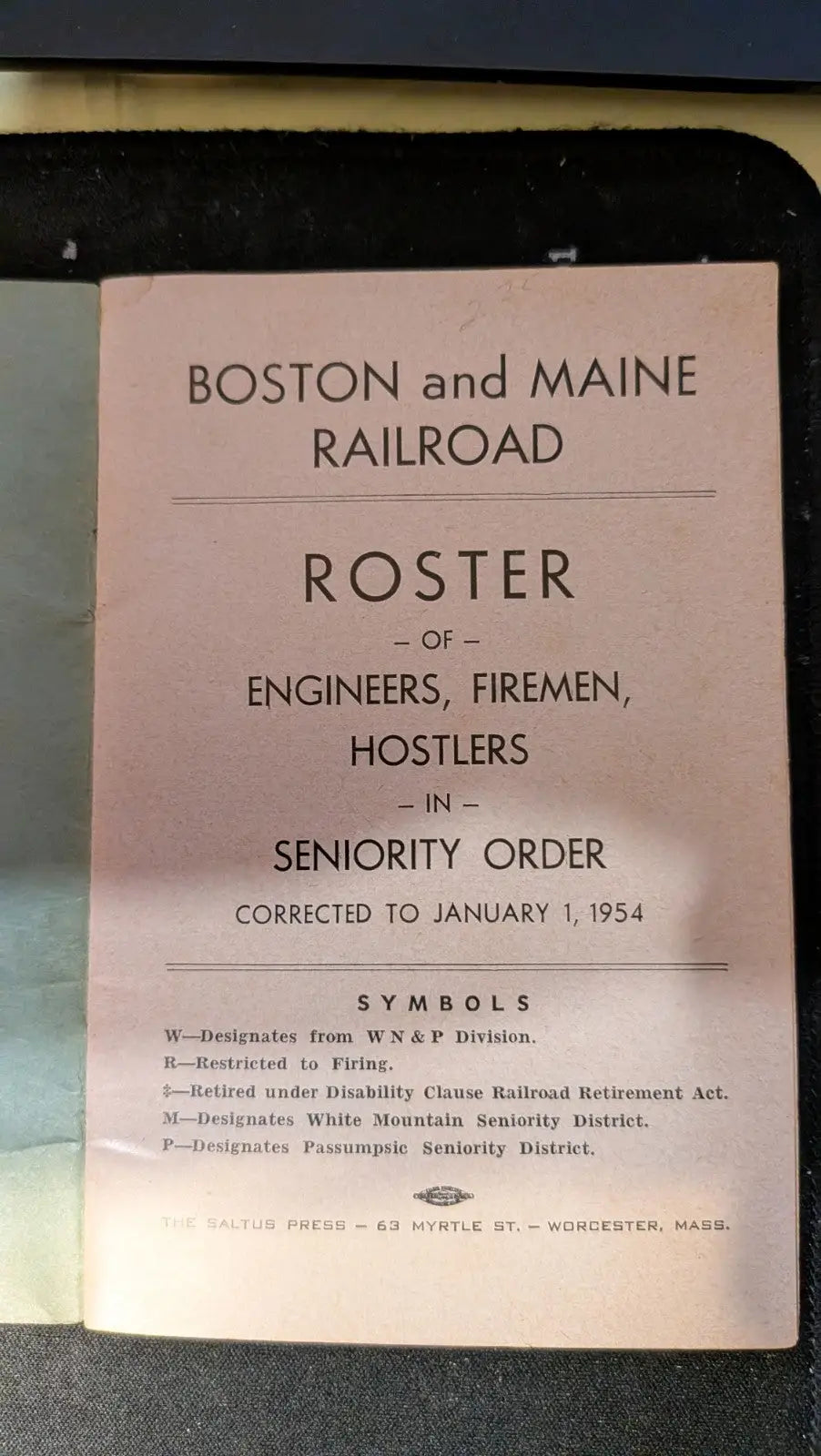 1954 Boston and Maine Railroad Roster of Engineers Fireman Hostlers - Other