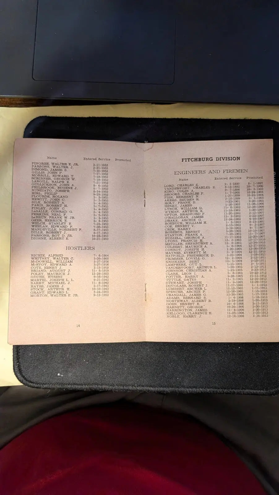 1954 Boston and Maine Railroad Roster of Engineers Fireman Hostlers - Other