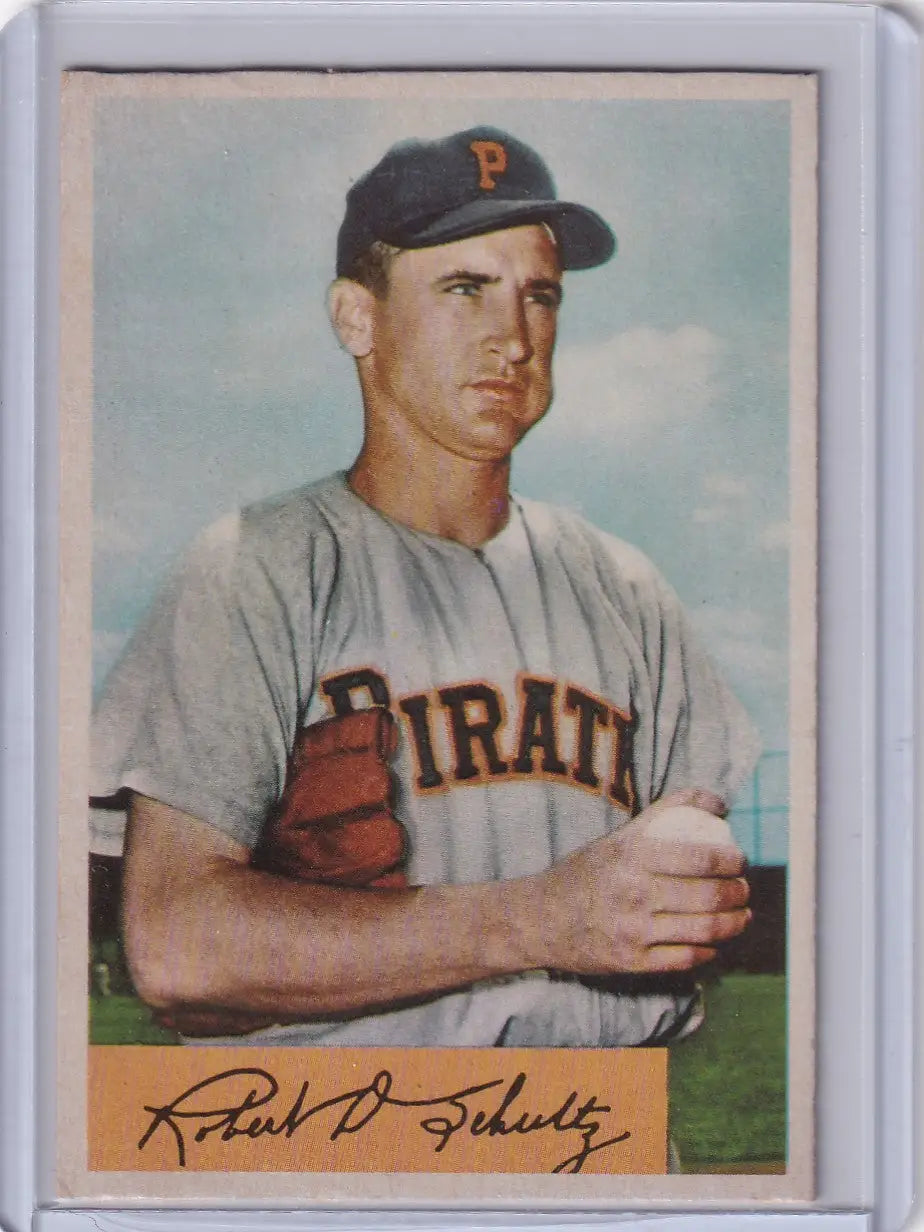 Vintage baseball card featuring Bob Schultz of the Pittsburgh Pirates from 1954 Bowman