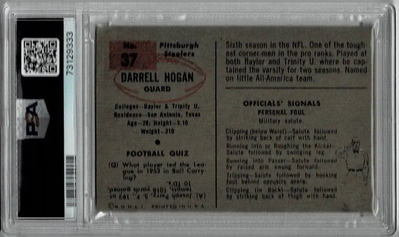1954 Bowman Auto Card # 37 Darrell Hogan Pittsburgh Steelers PSA 2 DNA 8 Signed - Football Card Single