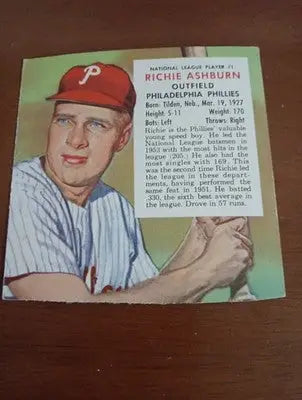 1954 Red Man Tobacco All-Stars - NL Series Richie Ashburn #1. Phila. No tab. EX