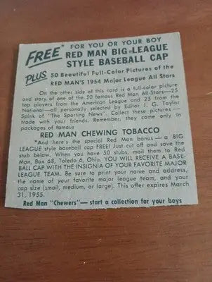 1954 Red Man Tobacco All-Stars - NL Series Richie Ashburn #1. Phila. No tab. EX