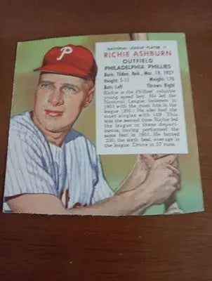 1954 Red Man Tobacco All-Stars - NL Series Richie Ashburn #1. Phila. No tab. EX