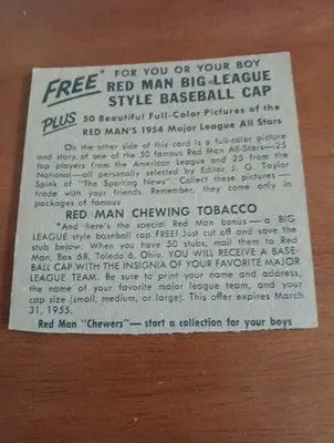 1954 Red Man Tobacco All-Stars - NL Series Richie Ashburn #1. Phila. No tab. EX