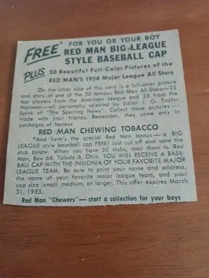 1954 Red Man Tobacco All-Stars - NL Series Richie Ashburn #1. Phila. No tab. EX