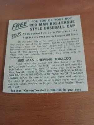 1954 Red Man Tobacco All-Stars - NL Series Richie Ashburn #1. Phila. No tab. EX