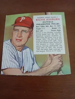 1954 Red Man Tobacco All-Stars - NL Series Richie Ashburn #1. Phila. No tab. EX