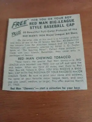 1954 Red Man Tobacco All-Stars - NL Series Richie Ashburn #1. Phila. No tab. EX