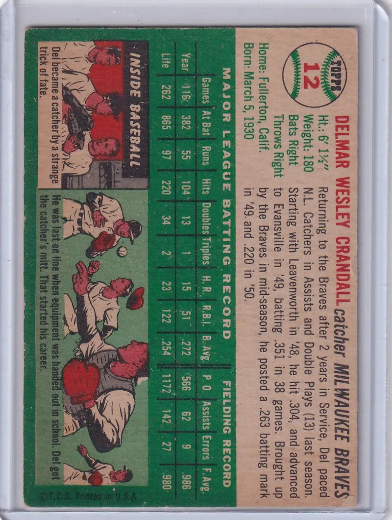 1954 Topps #12 Del Crandall - Milwaukee Braves