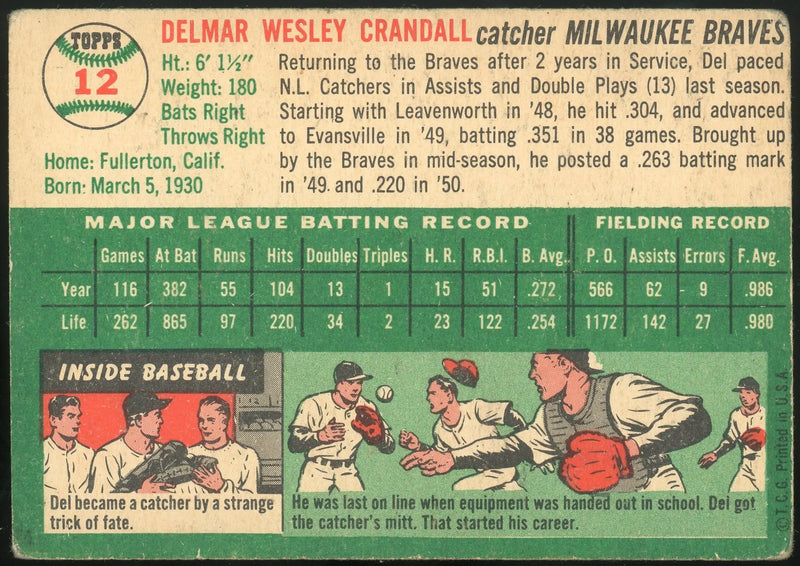 1954 Topps #12 Del Crandall Milwaukee Braves