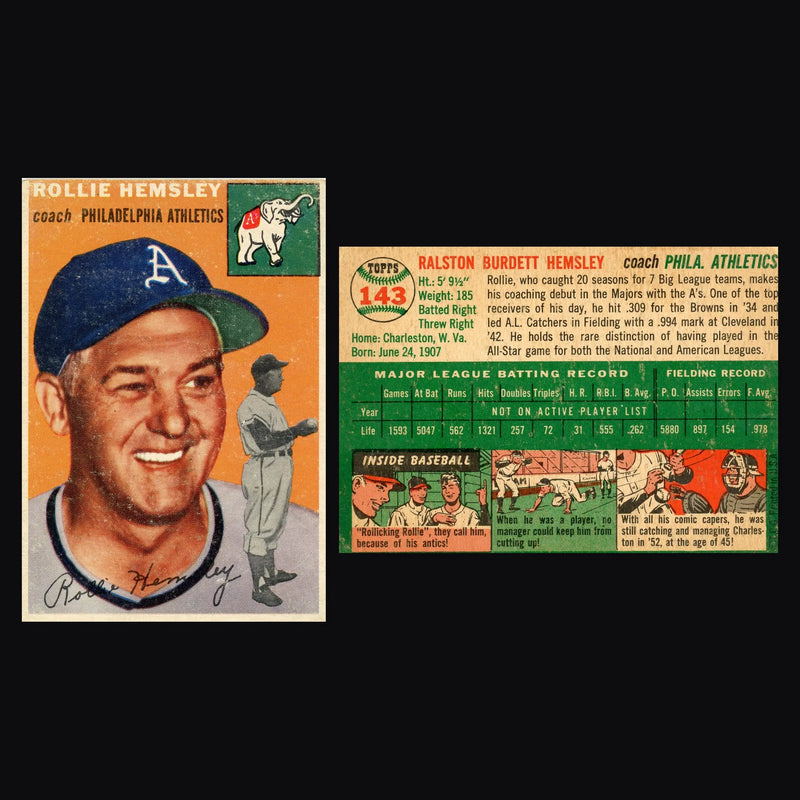 1954 Topps #143 Rollie Hemsley Philadelphia Athletics - Baseball Card Single