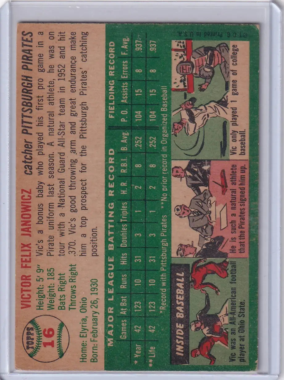 1954 Topps #16 Vic Janowicz - Pittsburgh Pirates
