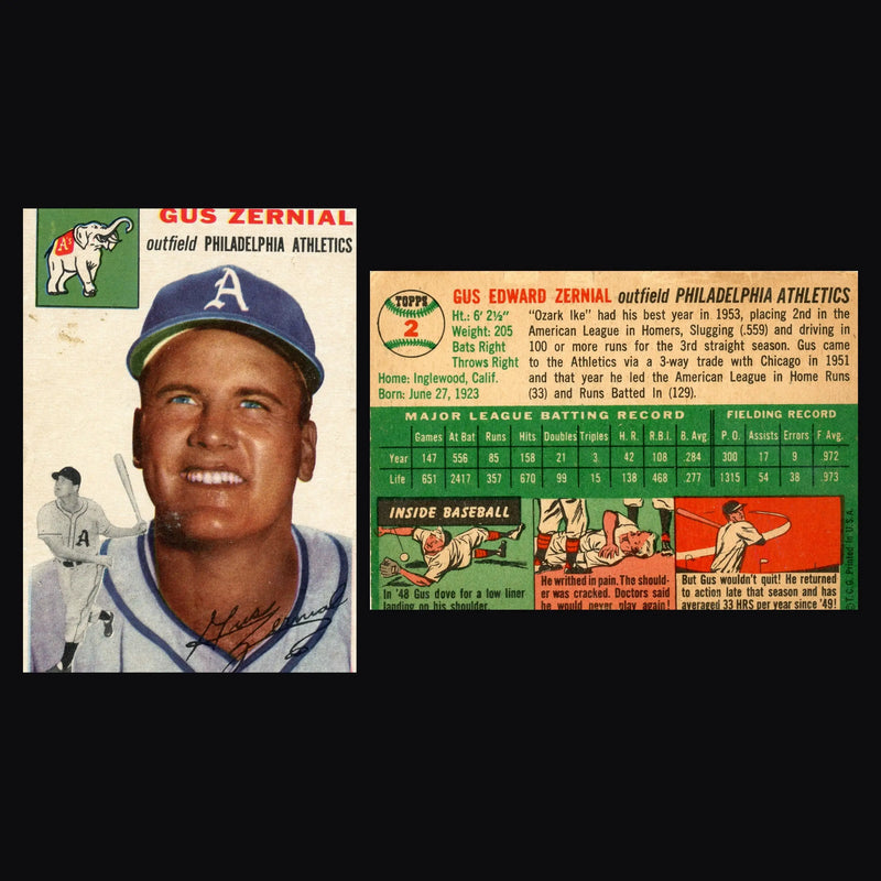 1954 Topps #2 Gus Zernial Philadelphia Athletics - Baseball Card Single