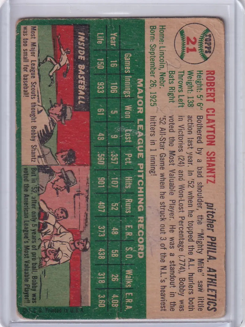 1954 Topps #21 Bobby Shantz - Philadelphia Athletics