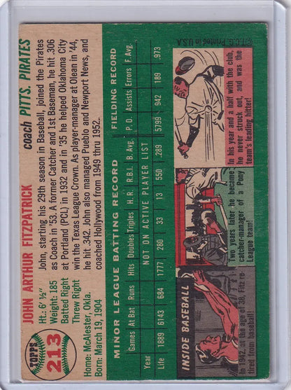 Vintage baseball card of John Fitzpatrick - Pittsburgh Pirates from 1954 Topps