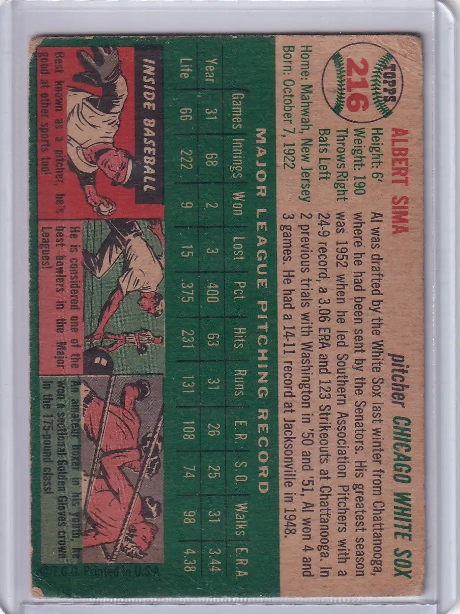 1954 Topps #216 Al Sima - Chicago White Sox