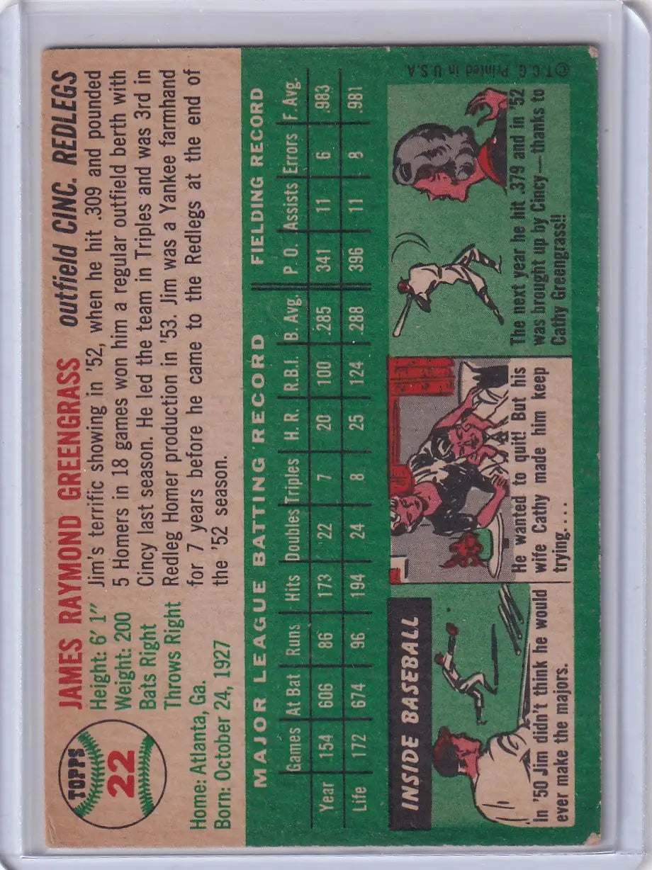 1954 Topps #22 Jim Greengrass - Cincinnati Redlegs