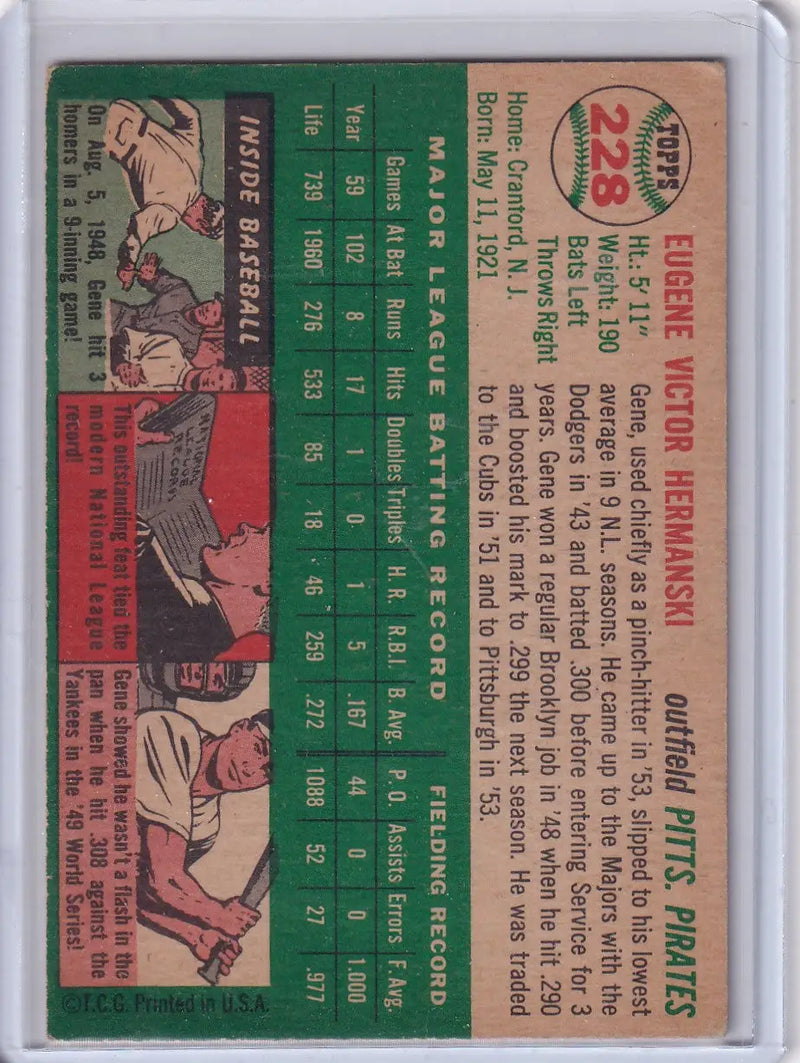 Vintage baseball card of Gene Hermanski from the Pittsburgh Pirates, 1954 Topps #228