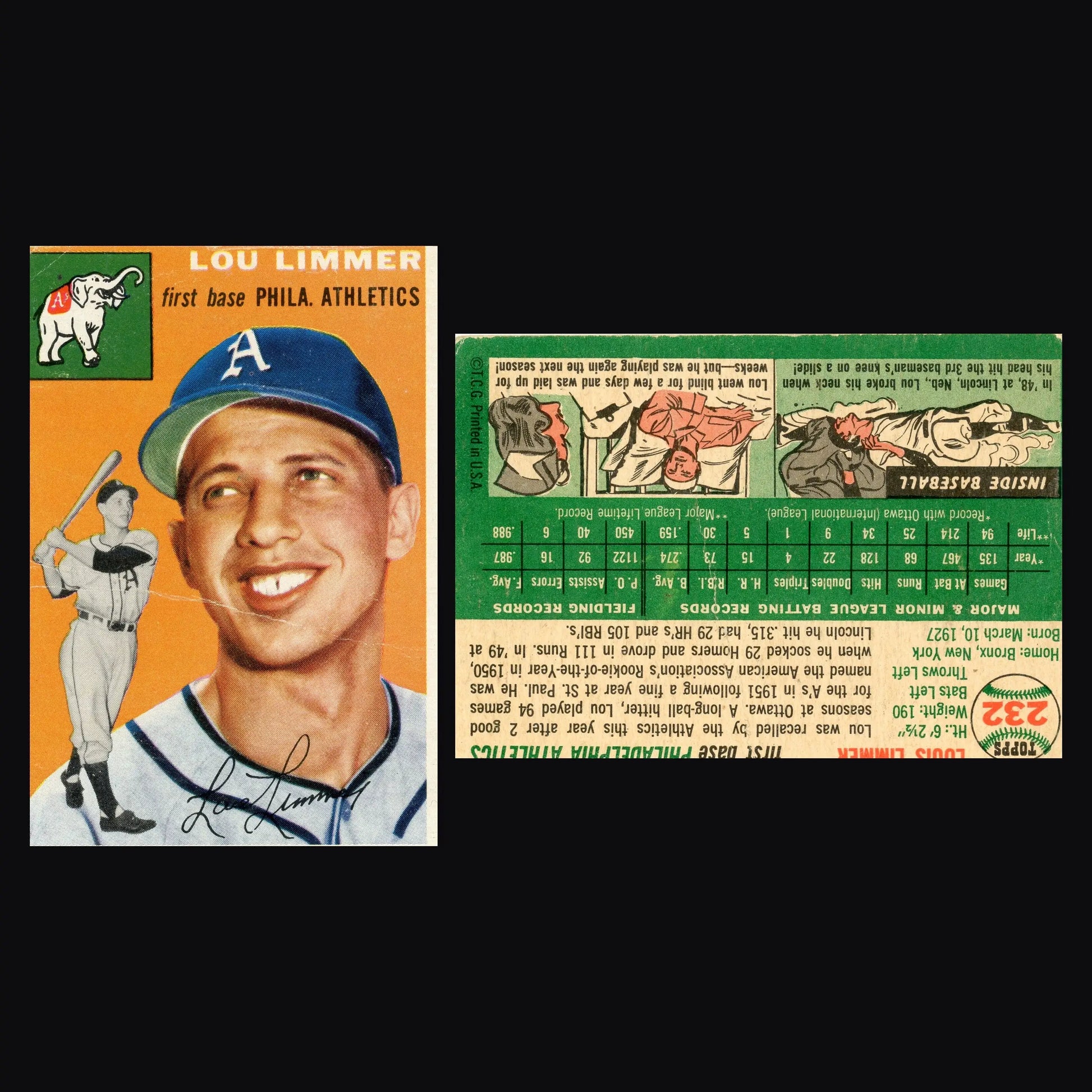 1954 Topps #232 Lou Limmer Philadelphia Athletics