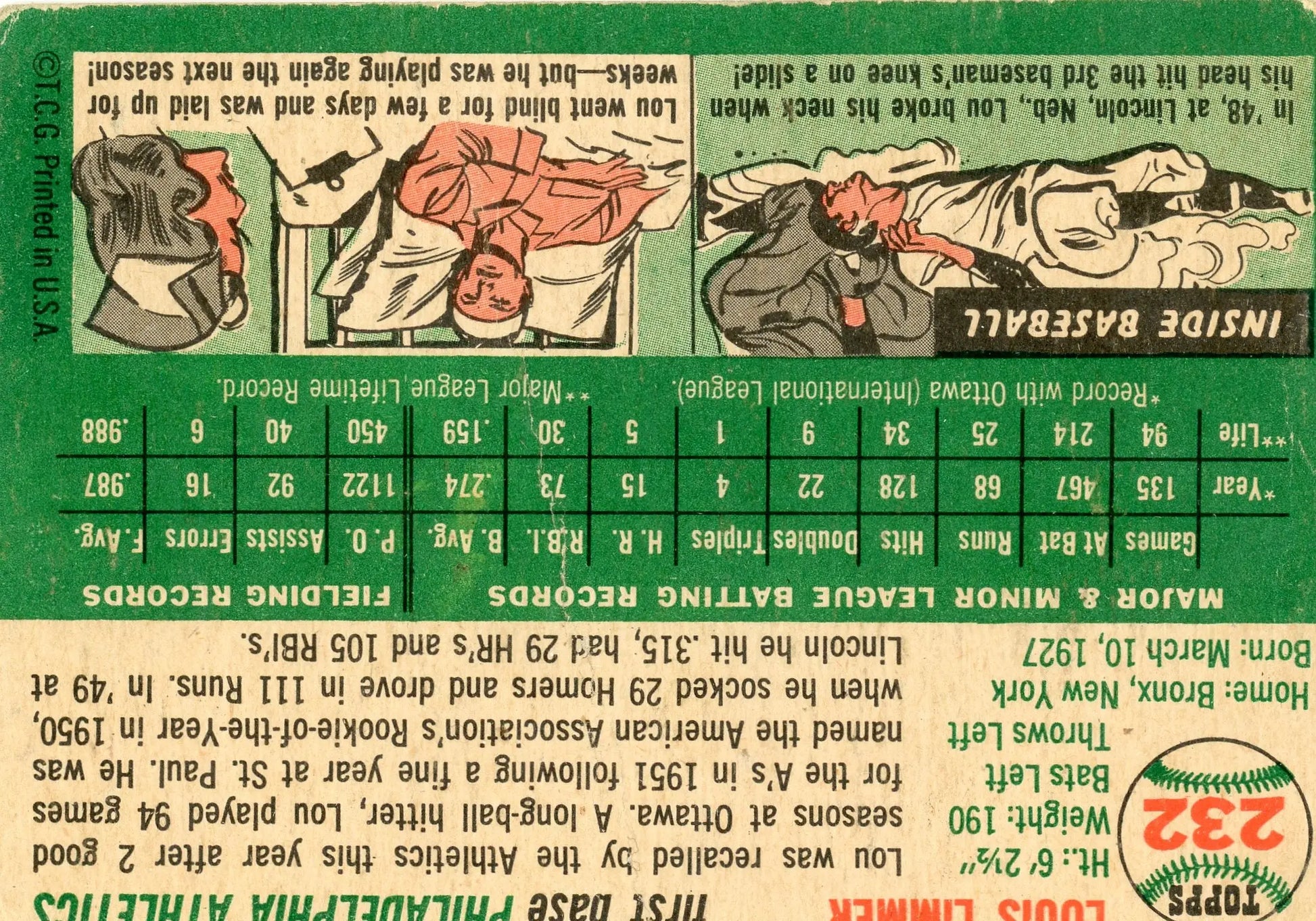 1954 Topps #232 Lou Limmer Philadelphia Athletics