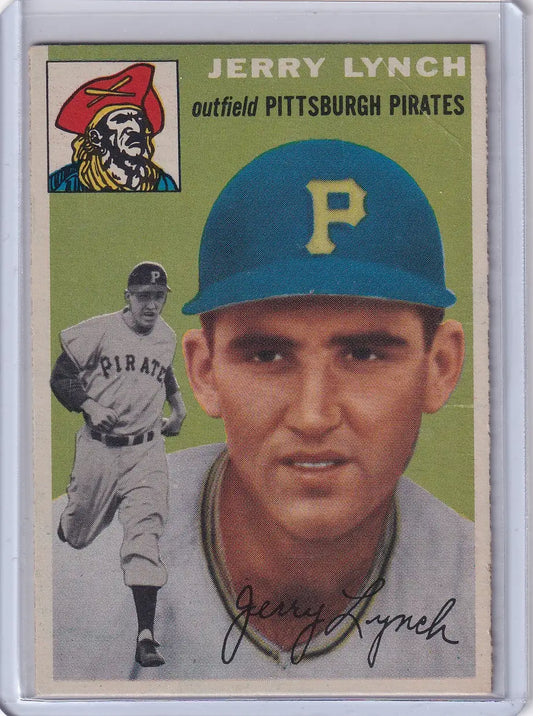 Vintage 1954 Topps Jerry Lynch baseball card featuring the Pittsburgh Pirates RC