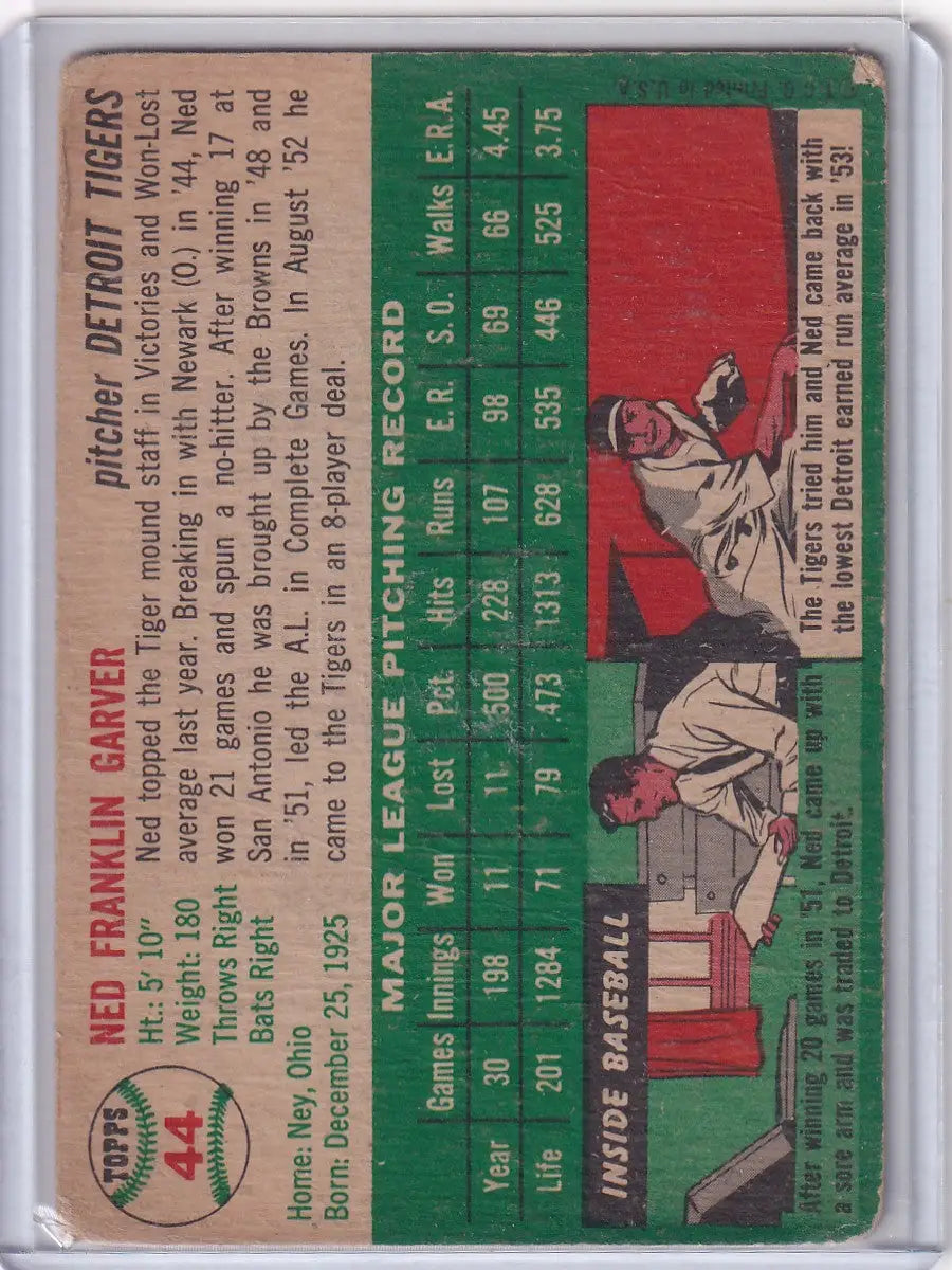 1954 Topps #44 Ned Garver - Detroit Tigers