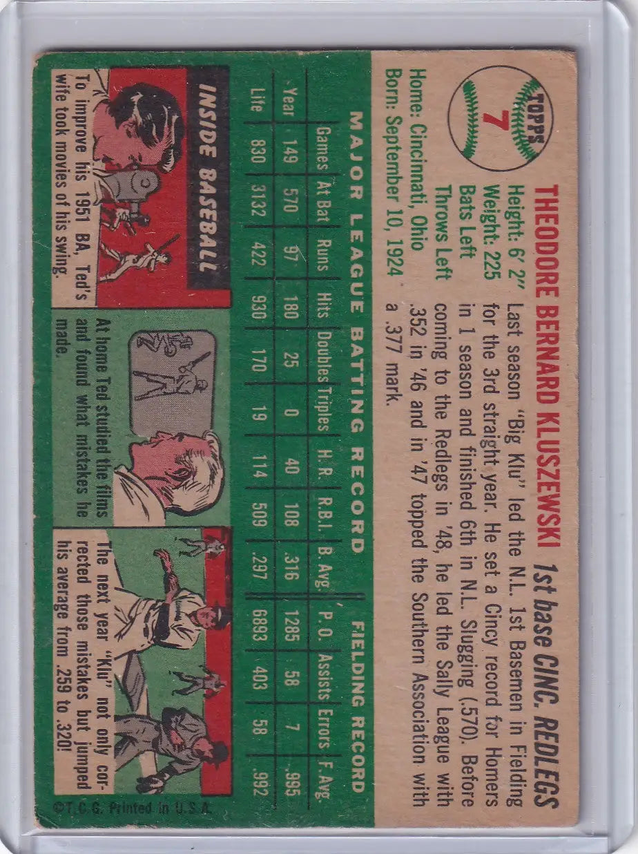 1954 Topps #7 Ted Kluszewski - Cincinnati Redlegs