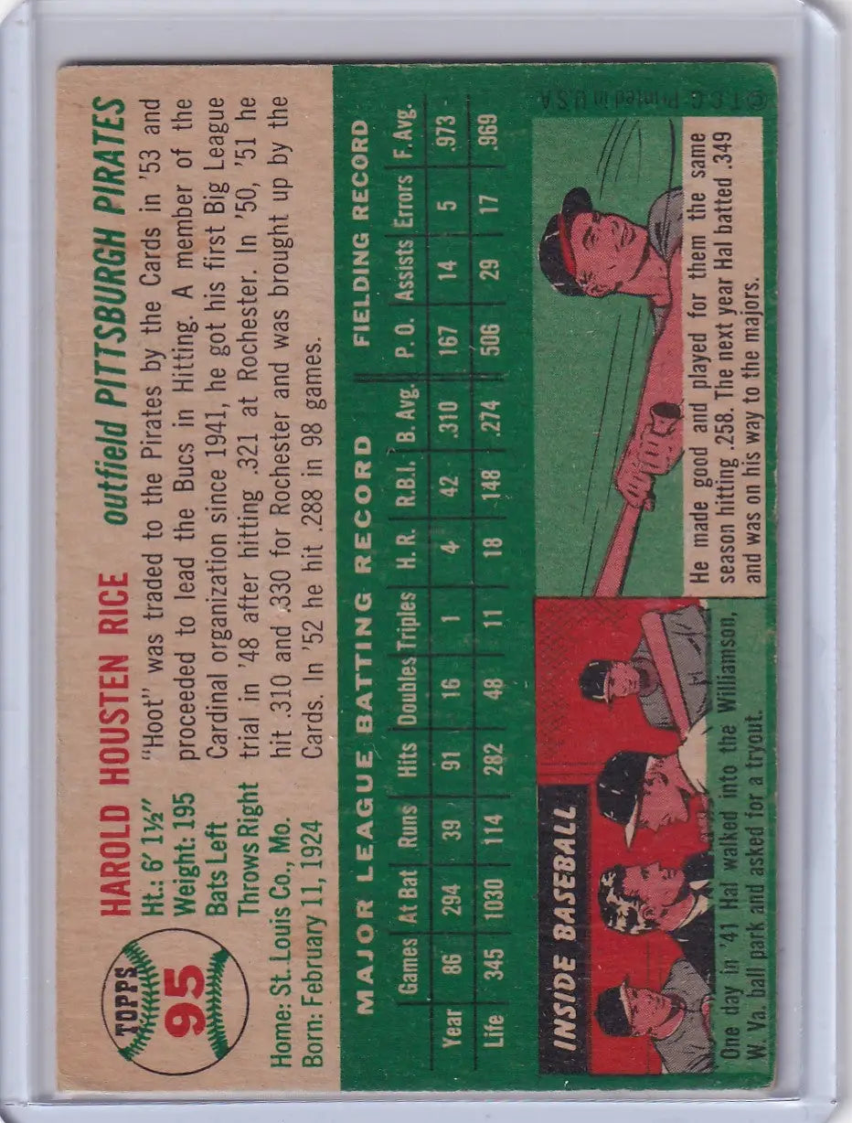 1954 Topps #95 Hal Rice - Pittsburgh Pirates