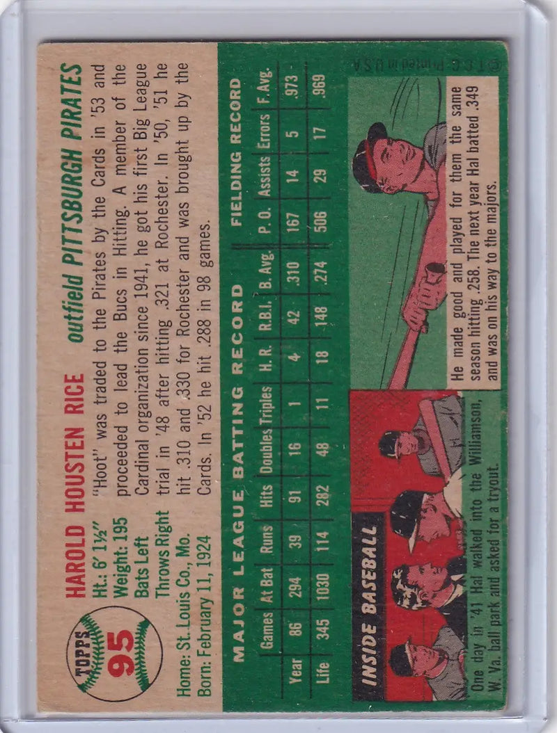 1954 Topps #95 Hal Rice - Pittsburgh Pirates