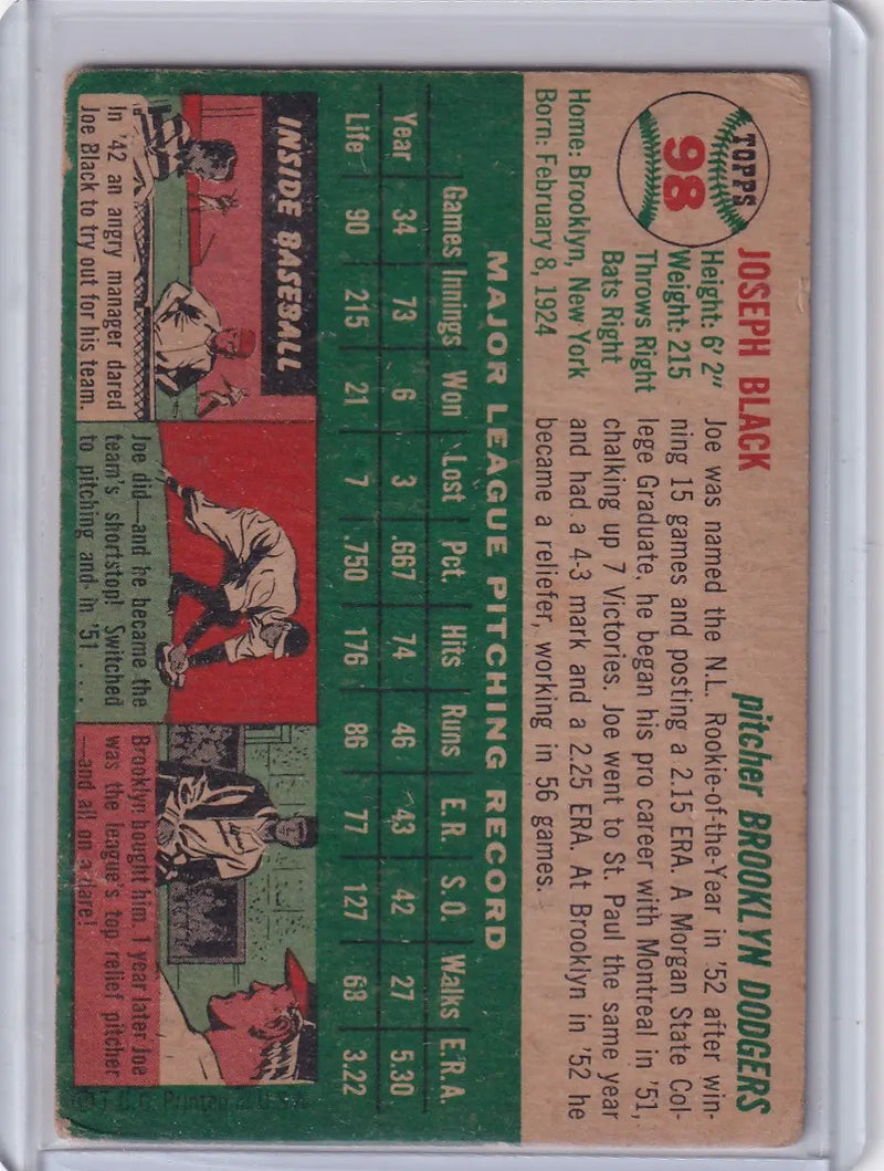 1954 Topps #98 Joe Black - Brooklyn Dodgers - Baseball Card Single