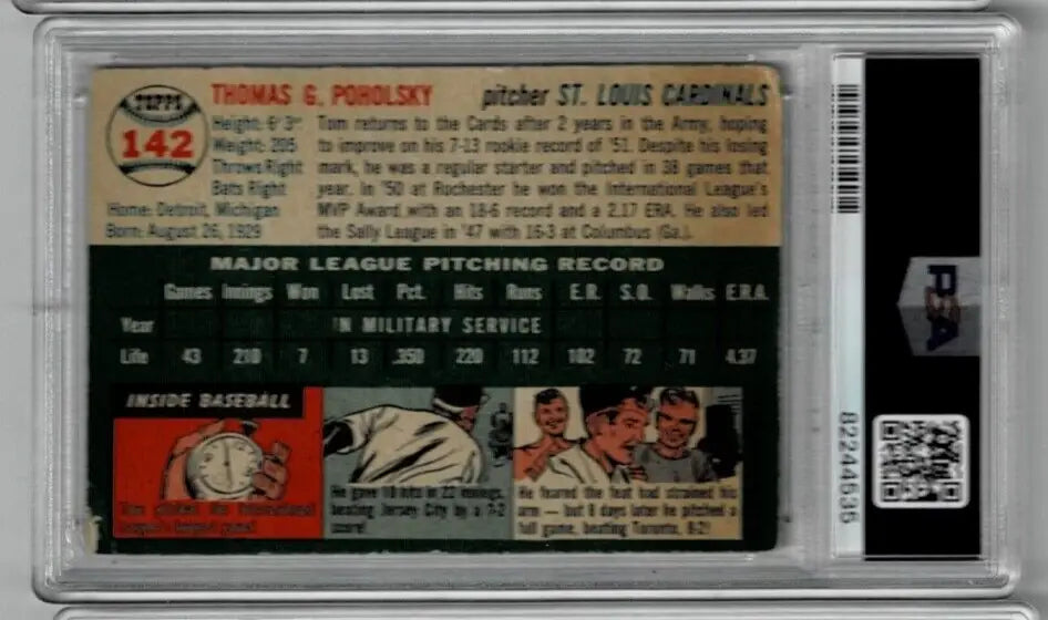 Graded Tom Poholsky baseball card PSA DNA 2 AUTO 7 from 1954 Topps Trading Cards