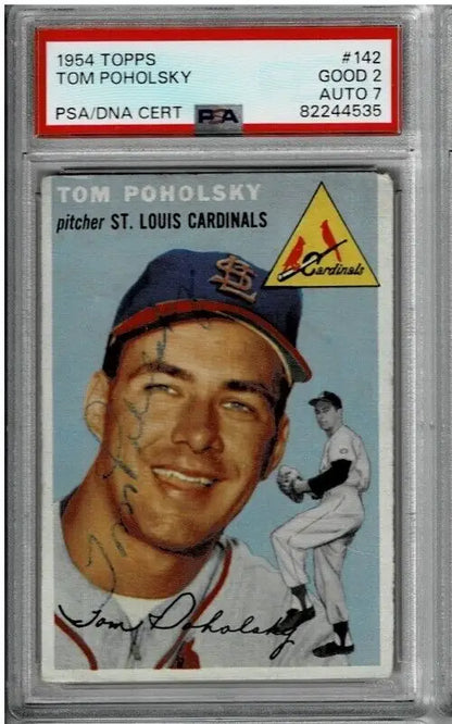 Graded Tom Poholsky baseball card from 1954 Topps PSA DNA signed trading card