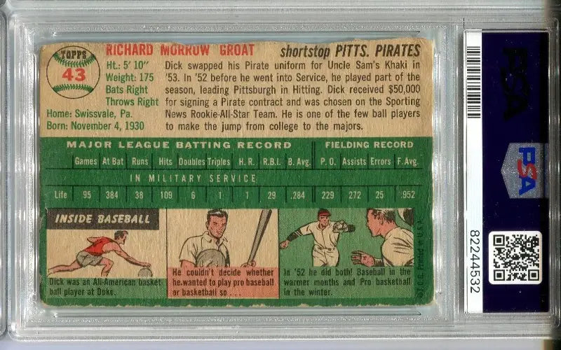 1954 Topps Baseball #43 Dick Groat PSA DNA AUTO Grade 10 Signed Trading Card