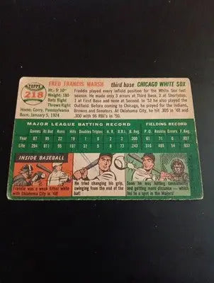 1954 Topps - Fred Marsh #218. Chicago White Sox. VG - VG+ - Baseball Card Single