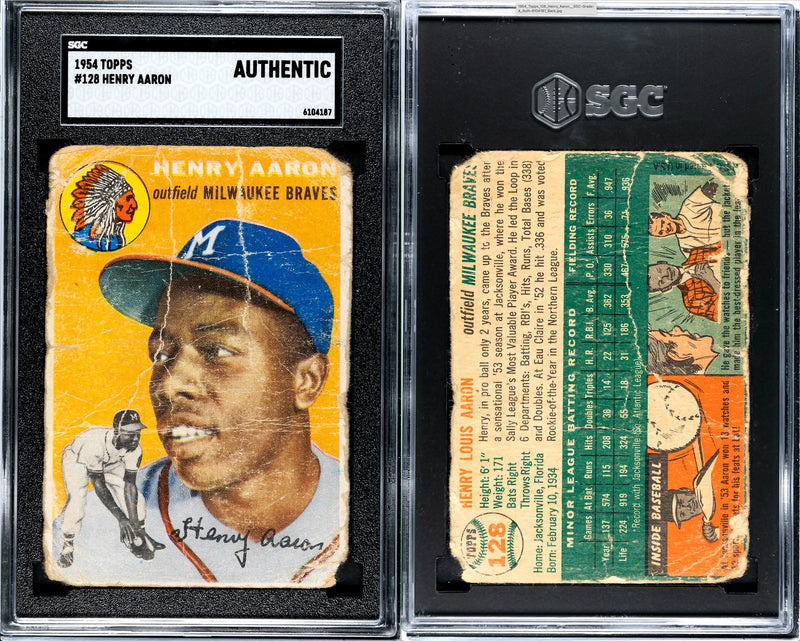 1954 Topps Hank Aaron #128 SGC A Milwaukee Braves HAMMERIN’ HANK HOF ROOKIE CARD - Baseball Card Single