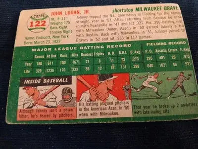 1954 Topps - Johnny Logan #122. Milwaukee Braves. Miscut. VG - Baseball Card Single